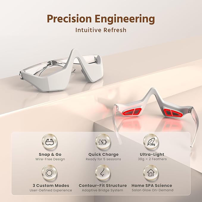 Under Eye Red Light Therapy Device,Eye Massager Glasses,Reduce Eye Bags Dark Circles Puffiness Wrinkles Fine Lines