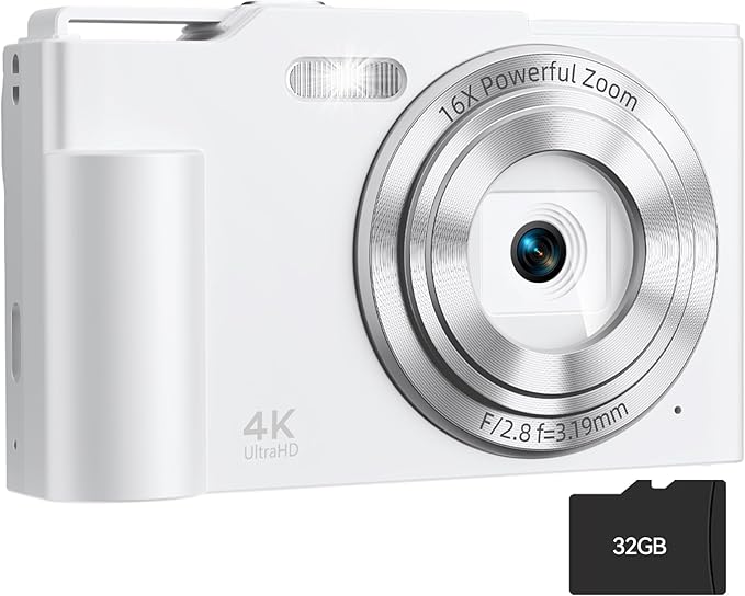 Digital Camera, FHD 4K Digital Point and Shoot Camera with 16X Zoom Anti Shake, 48MP Compact Small Camera with 32GB Card for Boys Girls Kids