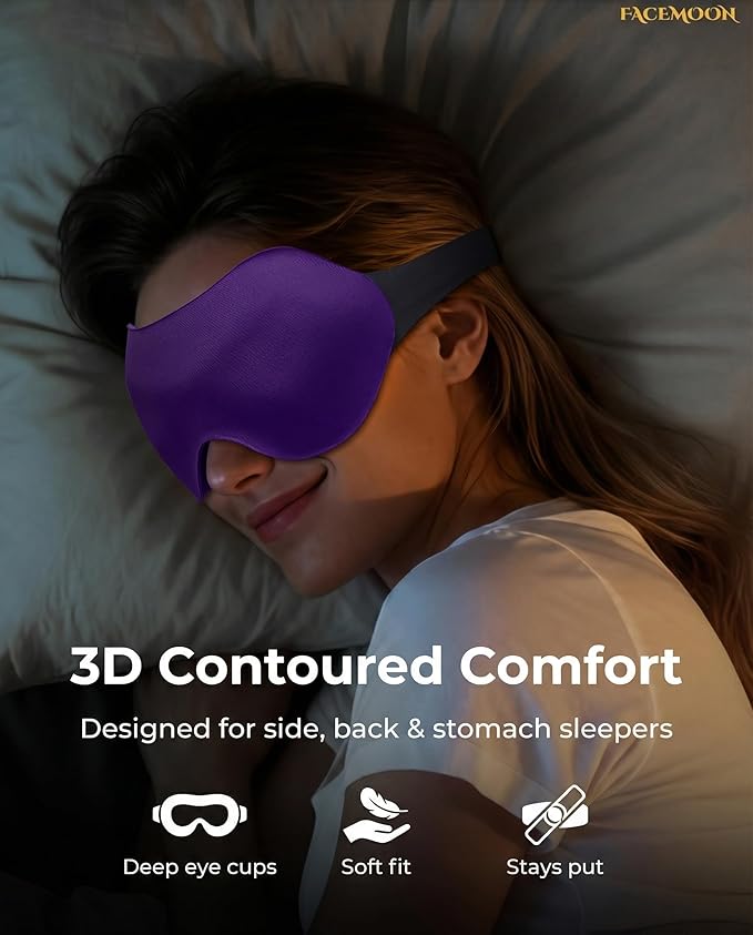 Sleep Mask for Side Sleepers: Lash Extensions 3D Contoured Eye Mask – Airplane Travel Essential, Zero-Pressure Light Blackout Eye Mask for Women – Soft Night Blindfold for Long Flights (Purple)