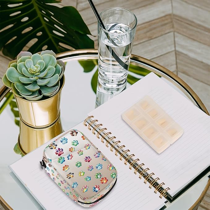Weekly Travel Pill Organizer Case for Purse with Removable 7 Day Box Portable Compact Size Pill Box Fashionable Pill Container for Medicine Vitamin Supplement Cute Paw Skin