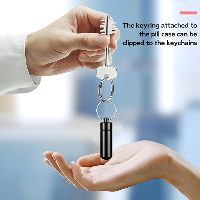 Patelai 12 Pcs Portable Keychain Pill Holder Mini Pocket Pill Case for Men Women Aluminum Geocache Containers Waterproof Metal Medicine Bottle Organizer for Outdoor Camping Travel(Black)
