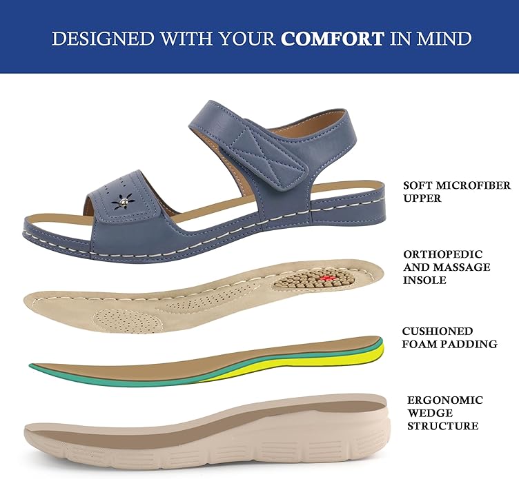 JABASIC Women Comfortable Sandals Orthotic Walking Sandals Orthopedic Arch Support Sandals