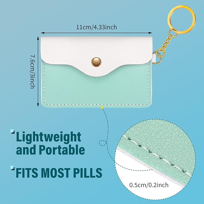 Tondiamo 2 Pack Birth Control Pill Case Holder PU Leather Pill Sleeve Packet 4.33 x 3 Inch Discreet Birth Control Pouch with Snap Closure Key Ring for Pills Card Organizer(Yellow, Green)