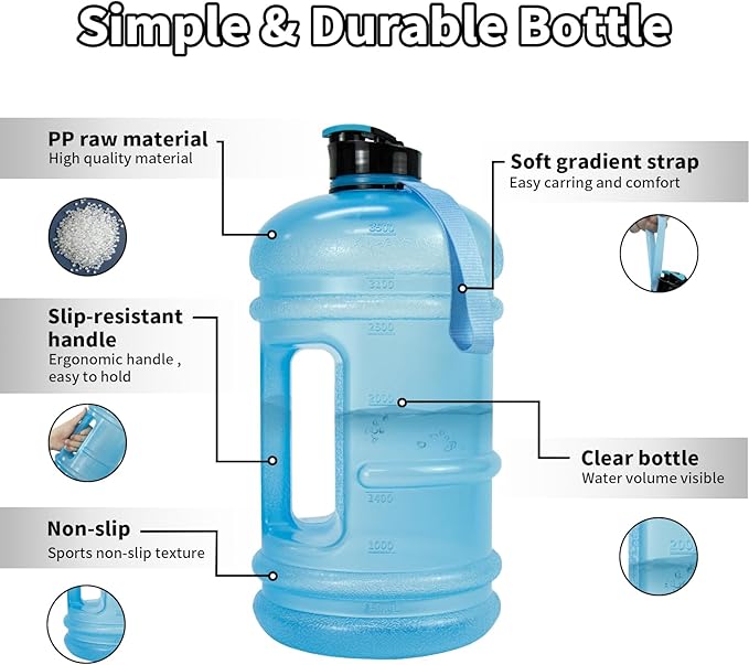 TOOFEEL 1 Gallon Water Bottle - 128 oz Water Bottle with Flip Lid - Gallon Water Bottle with Handle,BPA Free gallon Water jug with Measurements Marked - Transparent Light Blue