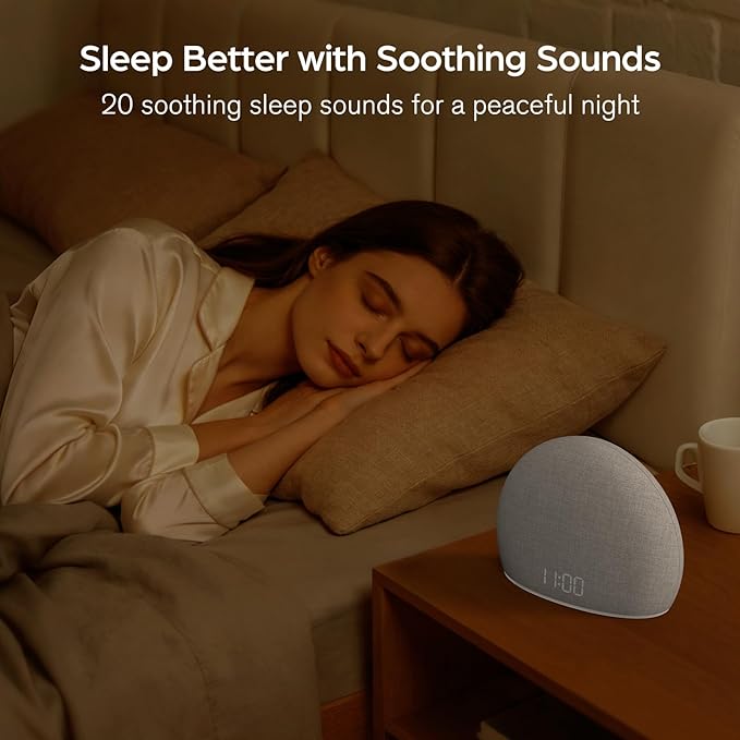 HOUSBAY Sunrise Alarm Clock with White Noise Sound Machine – Wake-Up Light for Bedroom, 5 Gentle Alarm Sounds, 20 Soothing Sleep Sounds, Dimmable Display, Phone-Free Bedside Clock