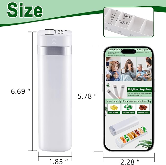 greencycle Pill Organizer 7 Day, Weekly Pill Cases, Portable Daily Pill Box Container Travel Pill Holder Pretty Home Medicine Box Pill Dispenser to Hold Vitamins Fish Oil, Supplement (White)