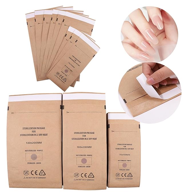 100PCS 2.9x5.9" Dry Heat Sterilization Pouches Self-Sealing Cleaning Pouches,Dry Heat Autoclave Kraft Paper Cleaning Bags for Dentist Tools and Nail Art Supplies (100PCS 2.9x5.9")