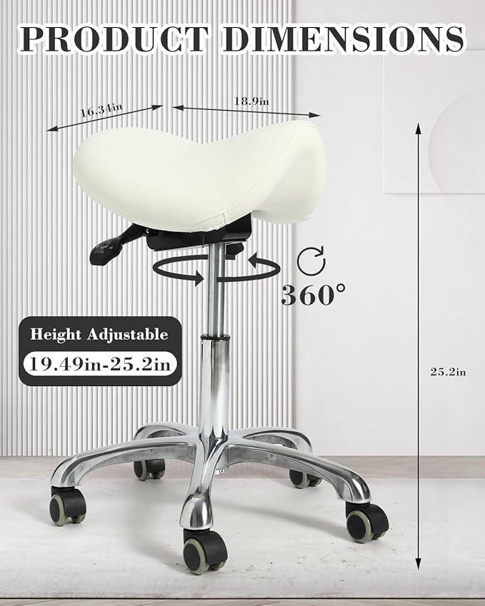 Conforms to ergonomics, with a Saddle Stool That can be Tilted and a Rotating Stool with Hydraulic Lifting Height Adjustment, Suitable for Office, White