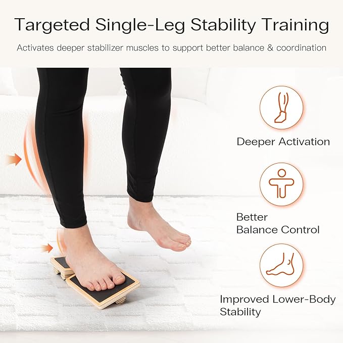 StrongTek Single-Leg Balance Board for Foot & Ankle Strengthening, Rehab & Stability Training, Non-Slip Wood Design for Sprained Ankles, Plantar Fasciitis & Physical Therapy Exercises