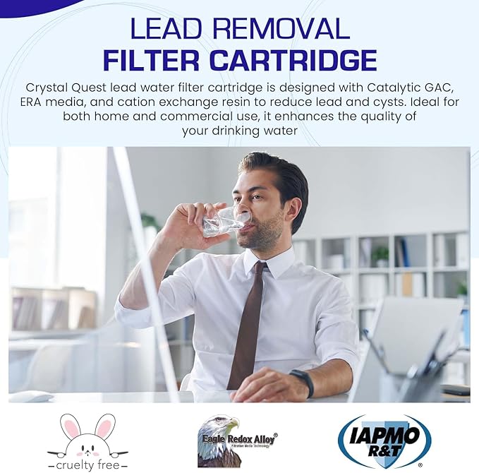 Crystal Quest Lead Water Filter Cartridge – Advanced Lead & Cyst Filtration, Durable PP Build, Steady Flow, Easy Installation, Long-Lasting Use, Fit for Crystal Quest Systems - 4-5/8" x 20"