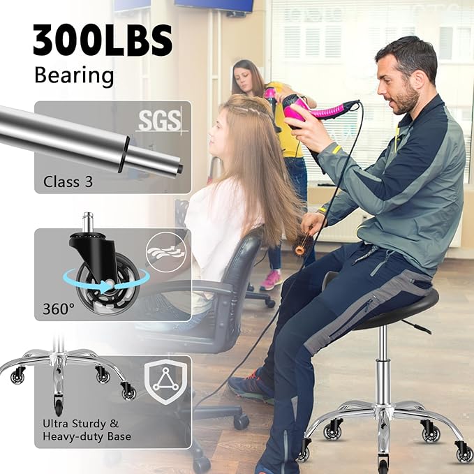 SALONFACTORY Saddle Stool with Wheels 300 lbs Weight Capacity, Heavy Duty Rolling Stool for Medical Massage Salon Kitchen Spa Drafting Nail-Tech,Height Adjustable,360 Swivel,Wide Thick Seat Padding