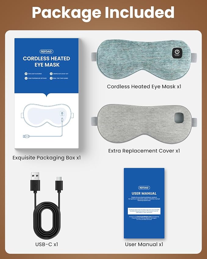 Heated Eye Mask - Cordless Eye Mask for Dry Eyes, Eye Relief, Improved Sleep, 4 Temperature, Washable Eye Heating Pad for Travel and with Replaceable Shell, Gifts for Women