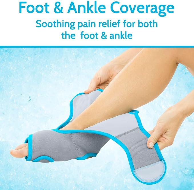 Vive Ankle Ice Pack Wrap - Foot Cold/Hot Compression Brace - Adjustable Freeze Support for Cooling/Heating Achilles Injuries, Tendonitis, Plantar Fasciitis, Sore Feet, Inflammation, Muscle Sprain