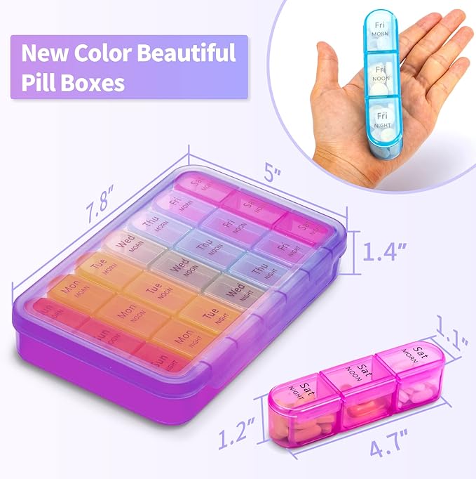 ASprink Pill Organizer 3 Times a Day Black+Pill Organizer 3 Times a Day Purple