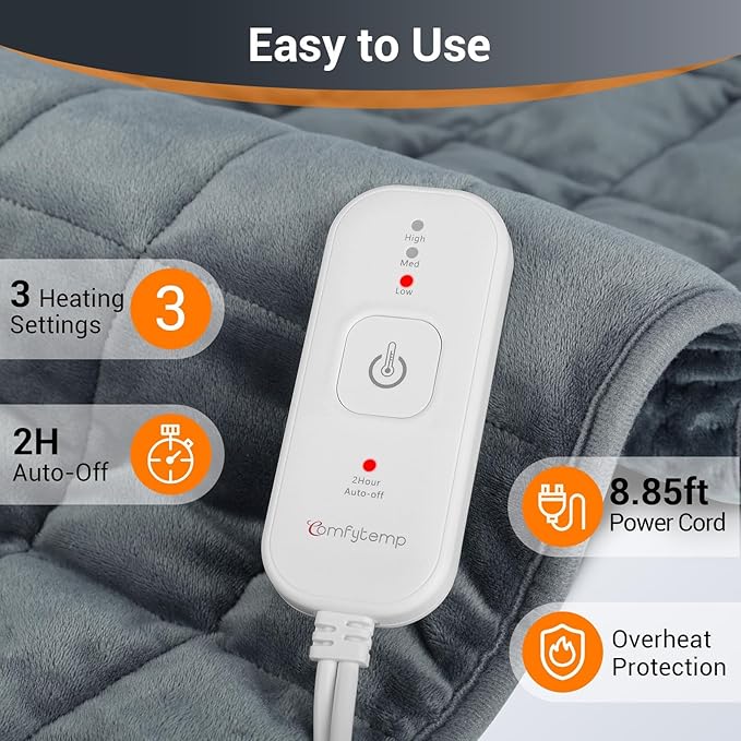Comfytemp Far Infrared Large Heating Pad 17"×33" for Deeper Back & Period Relaxation, FSA Eligible Weighted Electric Heat Pad with Evenly Filling Ceramic Bead for Better Fit, HSA King Size Heated Pad