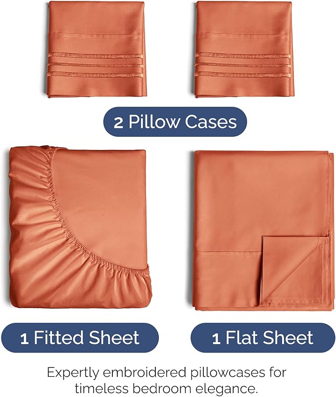 Queen Size 4 Piece Sheet Set - Extra Soft, Breathable And Cooling Sheets - Hotel Luxury Bed Sheets for Women & Men - Deep Pockets, Easy-Fit & Wrinkle-Free Sheets - Harvest Pumpkin Oeko-Tex Bed Sheets
