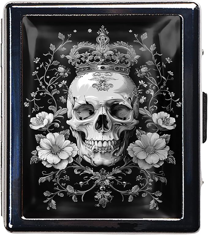 8-Compartment Pill Box Organizer Portable and Stylish Medicine Case, Versatile Storage for Medication - Ideal Travel Accessory & Unique Gift Idea (Floral Skull Royalty)