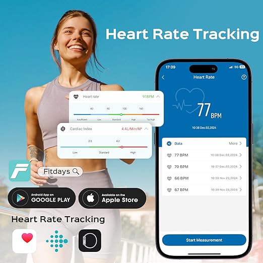 Lepulse Smart Body Fat Scale with Heart Rate, 4.68" Large Display BMI Scale, 20 Body Composition Metrics: Muscle Mass, Body Fat Percentage, Bluetooth Digital Bathroom Scale with App for Home Fitness