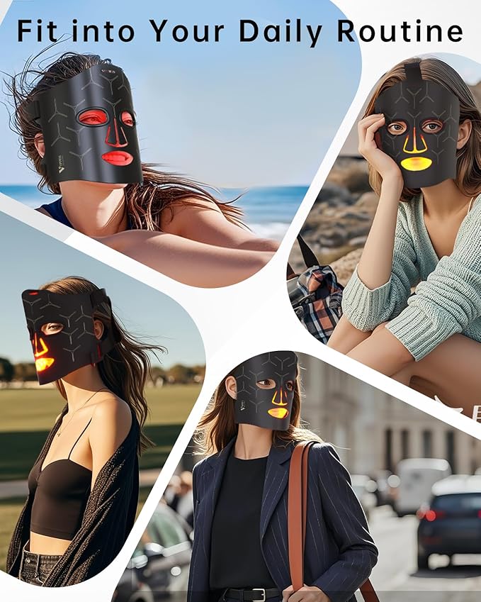 Infrared Red Light Therapy Mask: High Energy Skincare Device for Glowing Skin – Ultra-Thin 1.8mm 4.6oz, 830nm 633nm 590nm, Cordless Red Light Therapy for Face Luxury Gift - Generation II Updated