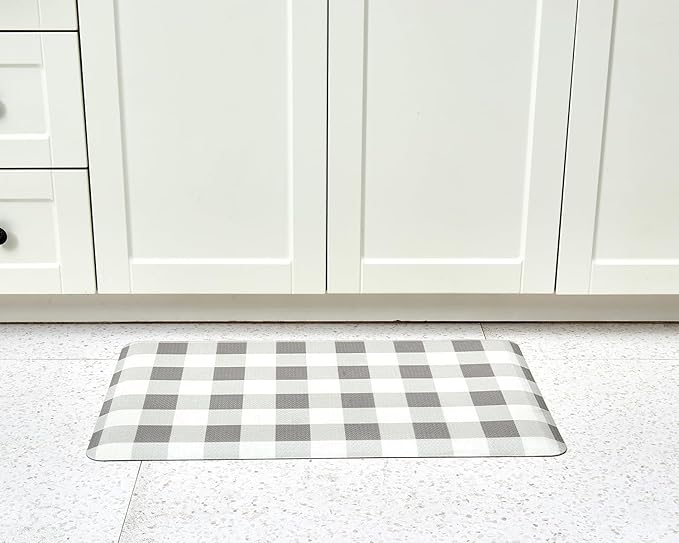 Anti Fatigue Kitchen Rugs Farmhouse Kitchen Mats for Floor,Cushioned Non-Slip Ergonomic Comfort Rug Standing Mat for Kitchen,Doing Dishes,Floor,Home,Office,Laundry,Plaid Grey,17.3"x 28"