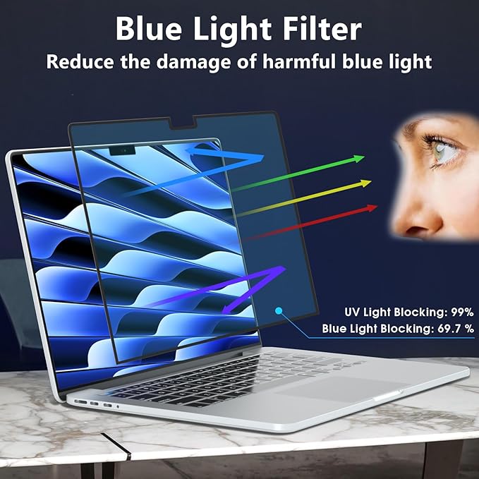 FILMEXT Macbook Air 15 inch Screen Protector (2026-2023, M5 M4 M3 M2) Mddel A2941 A3114 A3241, Anti-Glare Anti-Blue Light Filter Bubble Free Eye Protection Macbook Air 15.3"
