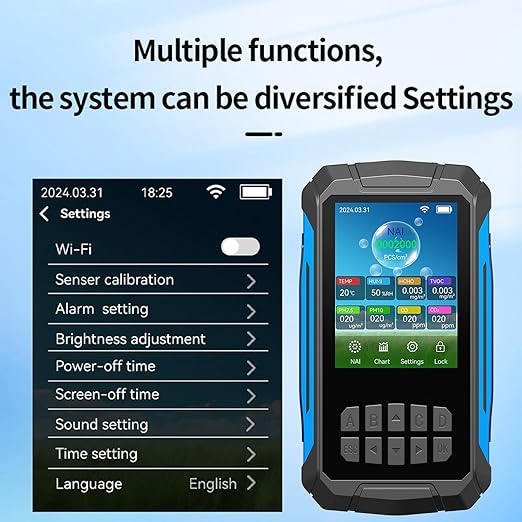 Air Quality Detector Ionizer Meter Alarm Function Portable Air Tester with Negative Ion Concentration Temperature Humidity VOC PM2.5 PM10 CO CO2 for Home Car Office (Black)