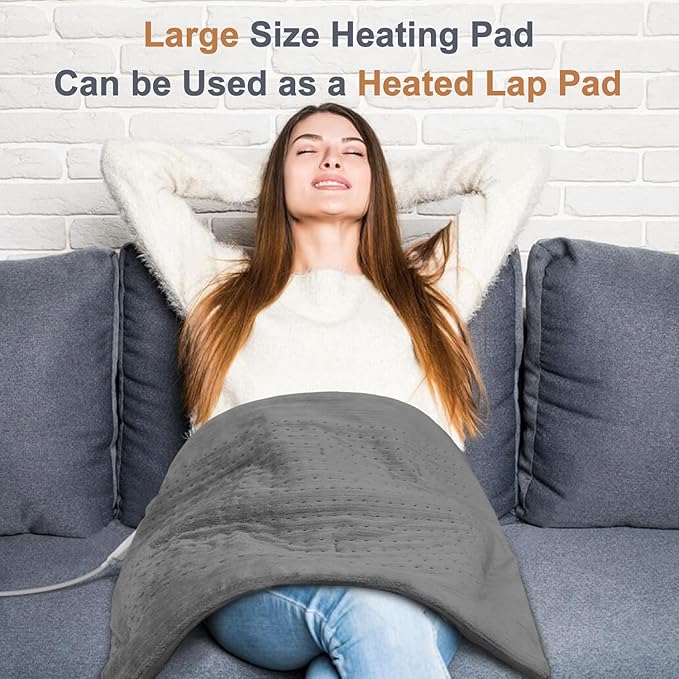 Heating Pad for Back Pain and Cramps Relief，19"x24" Large Electric Heated Pad for Shoulder,Neck,Moist Heat,2 Hours Auto-Off Hot Heated Lap Pad，Machine Washable