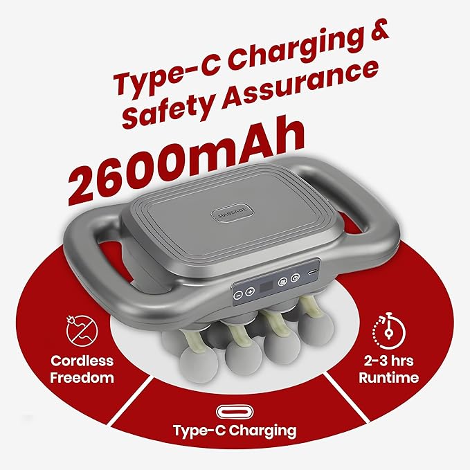 KRYSO Electric Deep Tissue Massage Gun – 16 Heads, 9 Modes & 9 Intensity Levels, High-Power 40KG Force | 2600mAh Type-C Rechargeable Percussion Massager for Back, Shoulder & Full Body Pain Relief
