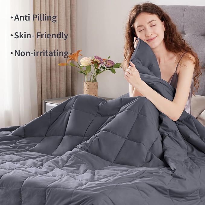 Weighted Blanket Queen Size (60"x80" 15lbs),Ultra Soft and Cozy Cooling Weighted Blanket Queen Size for Adult,Heavy Blanket with Machine Washable Soft Blanket, Dark Grey