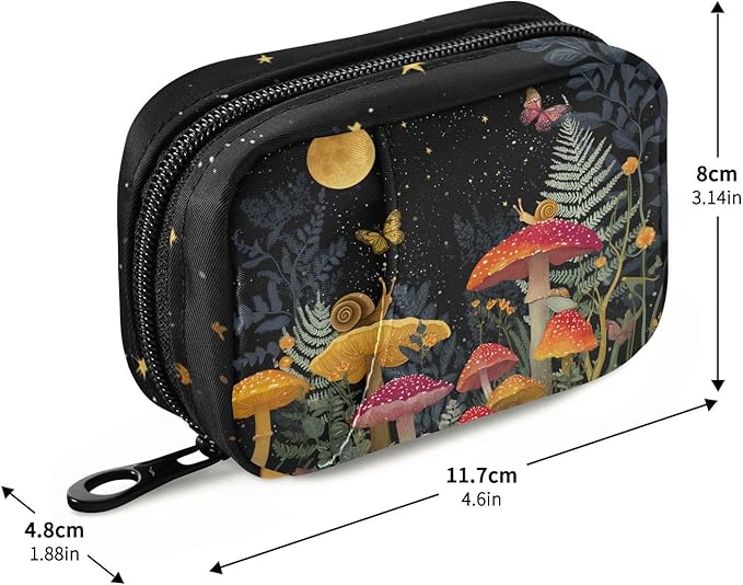 Snail Mushroom Pill Box 7 Day Pill Case Travel Pill Organizer Bag Container for Medicine with Zipper Portable Weekly Case Compact Size for Medicine, Vitamin, Supplement