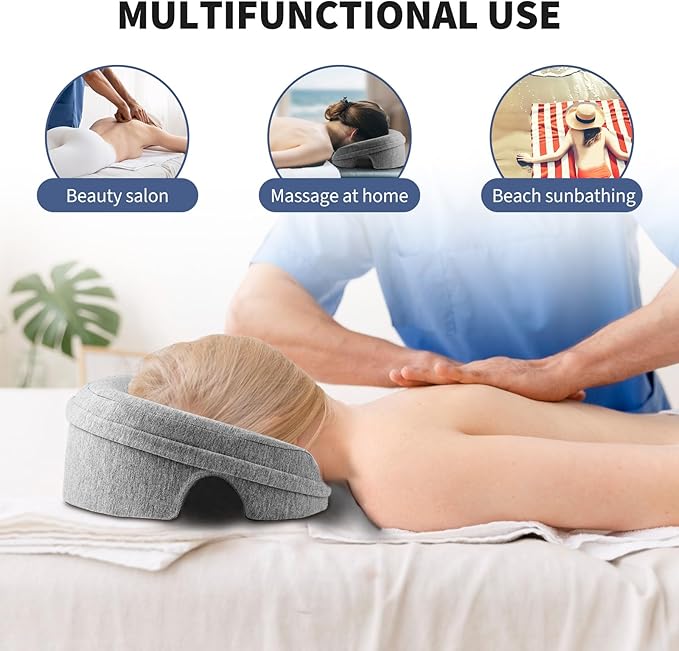 Face Down Pillow for Massage Table, Massage Headrest for Bed, Stomach Sleeping Pillow with Face Cradle Pad, BBL Pillow After Surgery Post Eye Surgery Recovery, Massage Pillow with Removable Cover Grey