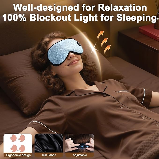 Heated Eye Mask with Cooling for Dry Eyes Migraines, Electric Heated Eye Mask for Sleeping Meditation Travel Gifts for Woman & Man