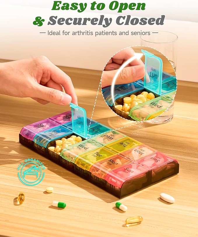 （2 Pack Set） Colorwing Extra Large Pill Organizer 2 Week Solution