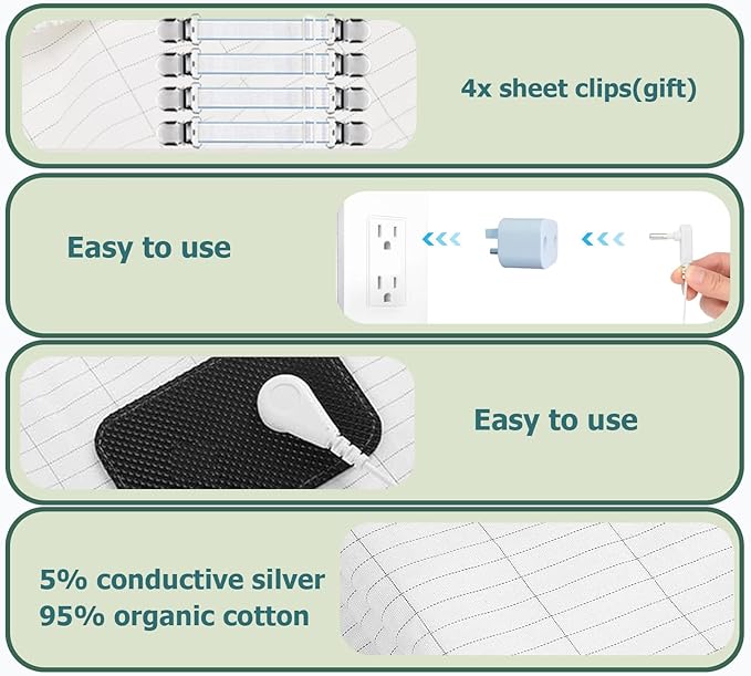 RIQINXIN Grounding Sheets Grounding Mat for Improved Sleep Grounding Bed Sheet 10% Pure Conductive Silver 90% Cotton Reduce Pain Anxiety Stress 39x80in White