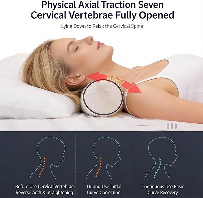 Cervical Pillow for Neck Pain & Side Sleepers Patented Ergonomic Memory Foam Pillow – Adjustable Height for Back & Side Sleeping, Anti-Snoring (Blue+White, Roll)