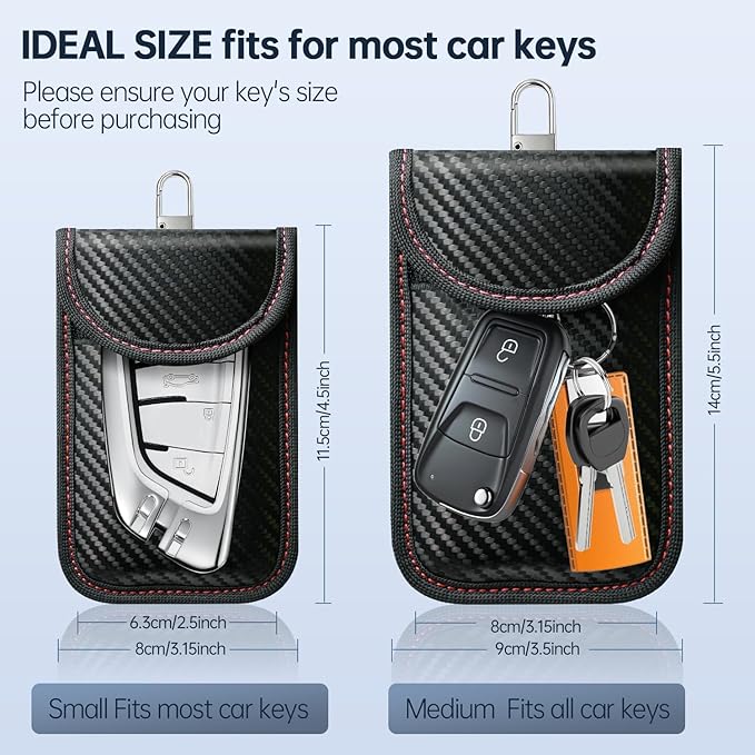 Faraday Bags, Pack of 2 faraday bags for car keys with 4 Pack Key Rings for Car Security, M, Red