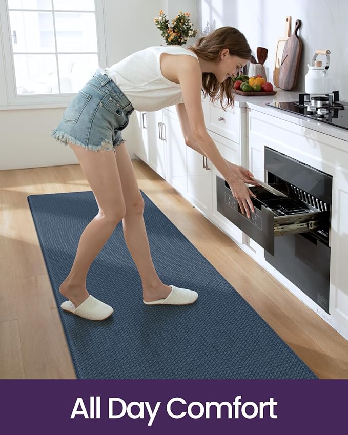 DEXI Kitchen Floor Mats Cushioned Anti Fatigue, 23x86, Large Long Standing Runner Rug Waterproof, Comfort Memory Foam Padded for Front Sink Laundry, Navy