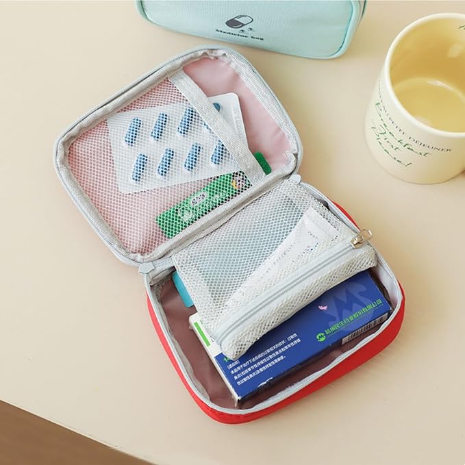 Small Empty First Aid Bag, Compact Travel Medicine Pouch Double Zippers Cute Pill Pocket for Travel Home,Red