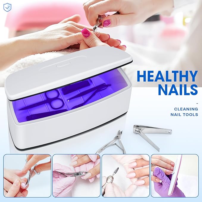 Nail Tools Sterilizer, Double Tube Blue Light Clean Function, USB Plug-In, 1l Large Capacity For Nail And Beauty Salon Tools, Jewellery, Glasses, Mobile Phone Sterilizer (White2)