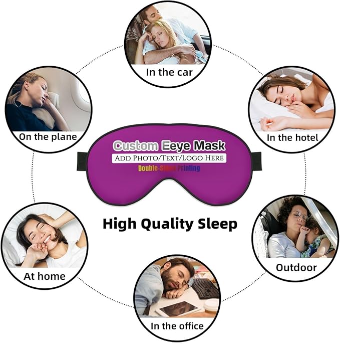 Custom Eye Mask,Add Your Image Text Personalized Sleep Shade Soft Blindfold Eyemask Blackout Eye Cover with Adjustable Strap for Sleep,Travel,Nap Light Purple