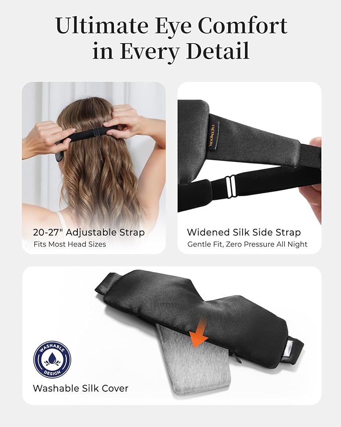 Silk Heated Eye Masks for Dry Eyes: Warm Compress for Tired Eyes Sinus Stye Eye Treatment - Stable Electric Moist Heating Pad for Sleep & Travel- FSA&HSA Eligible,USB Powered(Black)