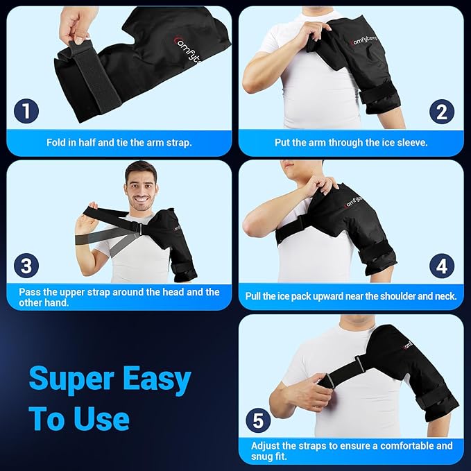 Comfytemp Shoulder Ice Pack Wrap Rotator Cuff Cold Therapy, Ice Packs for Injuries Reusable Gel, Cold Compress Brace for Shoulder Pain Relief, Men Women Recovery Items (Large/X-Large), Black