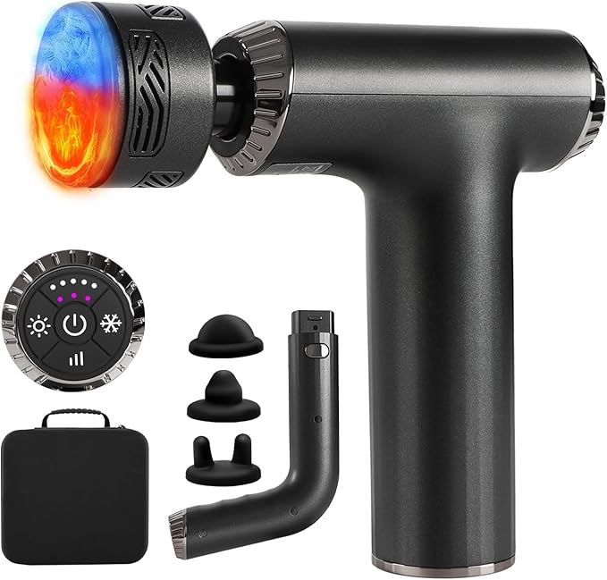 Massage Gun with Heat and Cold, 2 in 1 Portable Mini Muscle Massager with Extended Handle, Handheld Electric Percussion Deep Massager Tissue Massage Gun for for Home Gym