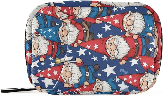 Patriotic Gnomes Stars Blue Travel Pill Organizer Weekly Small (Cute) Pill Box 7 Day Pill Case Vitamin Holder Pill Bottle Organizer