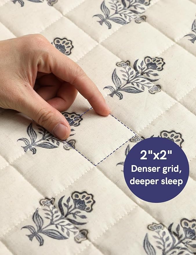 YnM 10lbs Weighted Blanket for Adults, Linen Heavy Bed Throw Blanket with Cooling Glass Beads for All Season Use, Ideal for ~90lbs (48x72 Inches, Twin/Full, Damask)