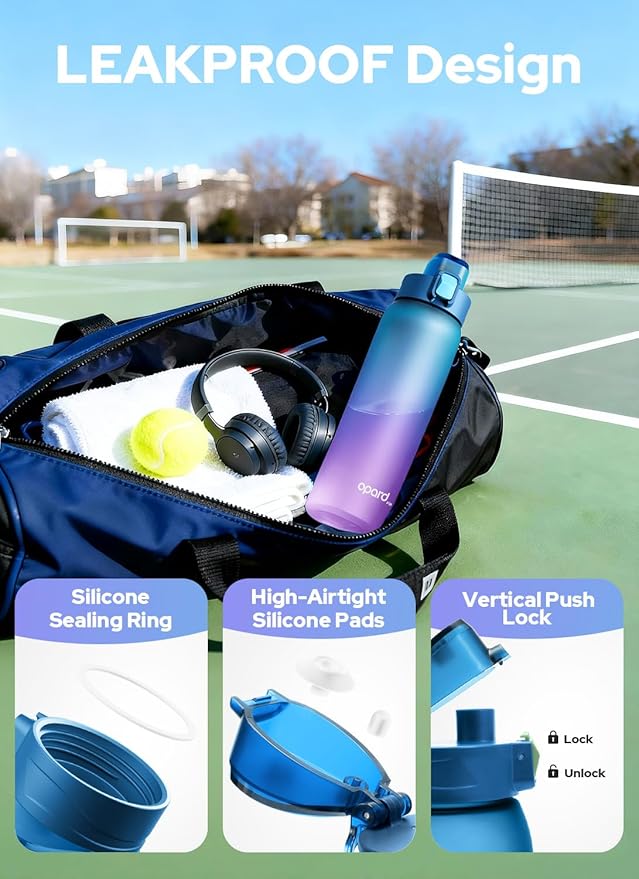 Opard 30oz/32oz Sports Water Bottle with Leak Proof Flip Top Lid BPA Free Tritan Reusable Plastic for Gym and Outdoor, Travel Water Bottle