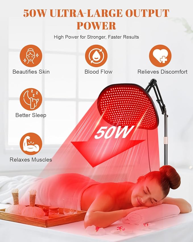 Red Light Therapy for Face Body, 50W 2-in-1 Infrared 432 LEDs Light Therapy with 660nm & 850nm Near Redlight Device Large Panel with Wireless Remote Stand Timer