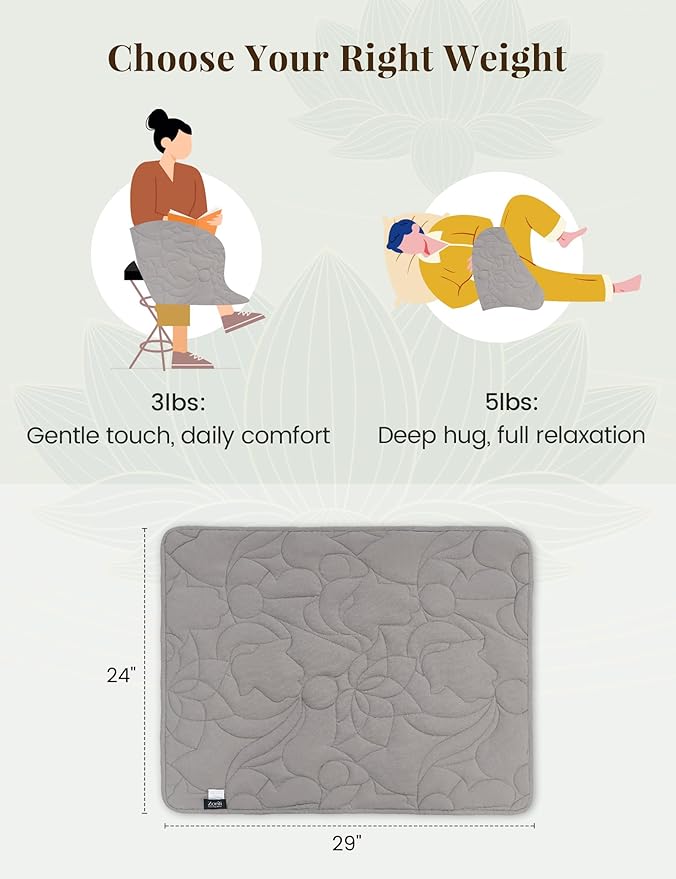 ZonLi Weighted Lap Blanket 3lbs for Meditation, Yoga, Napping, Sleeping and Travel, Cotton Weighted Blanket for Adults, Skin Friendly & Machine Washable, 29x24 inches, Light Gray