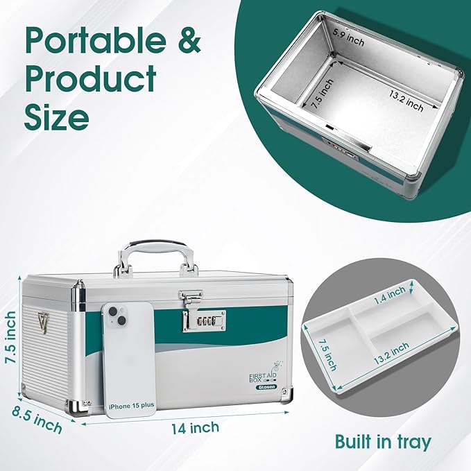 Glosen Medicine Lock Box with Combination Lock,Medication lock box【Large 14x 8.5 x 7.5 Inch】,medical box organizer