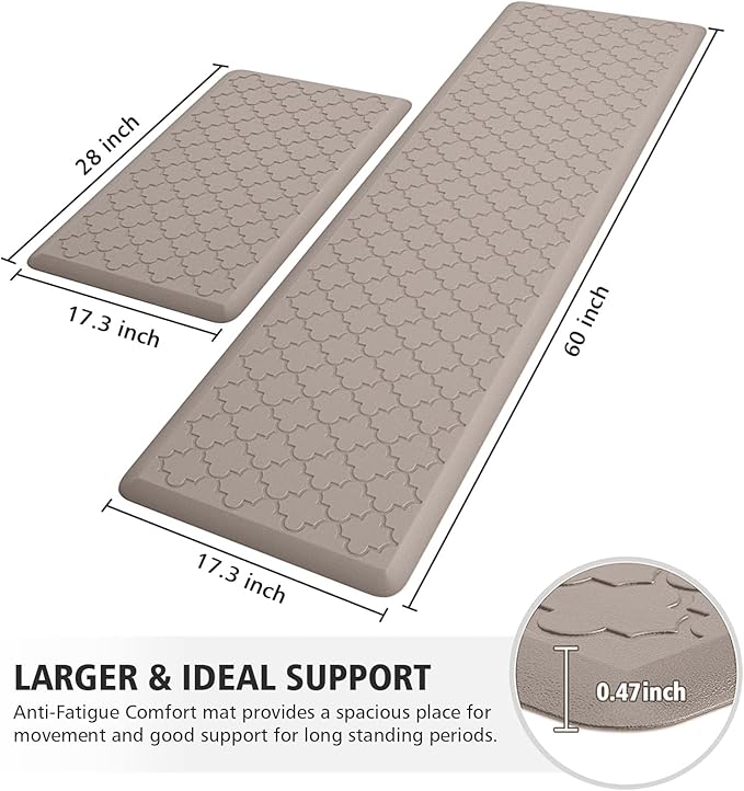 WISELIFE Cushioned Anti Fatigue Floor Mat, Thick Non Slip Water Resistant Kitchen Rug, Heavy Duty Foam Standing Mat for Kitchen, Office, Desk, Sink, Laundry (17.3"x28"+17.3"x60")